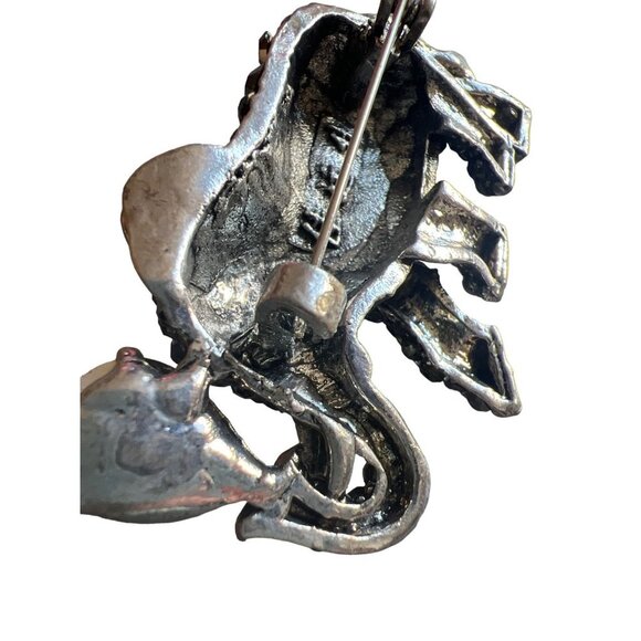 Elephant Brooch Mercasite Look Faux Smoky Quartz Vintage 2 x 1.5 inches Detailed - Picture 8 of 10